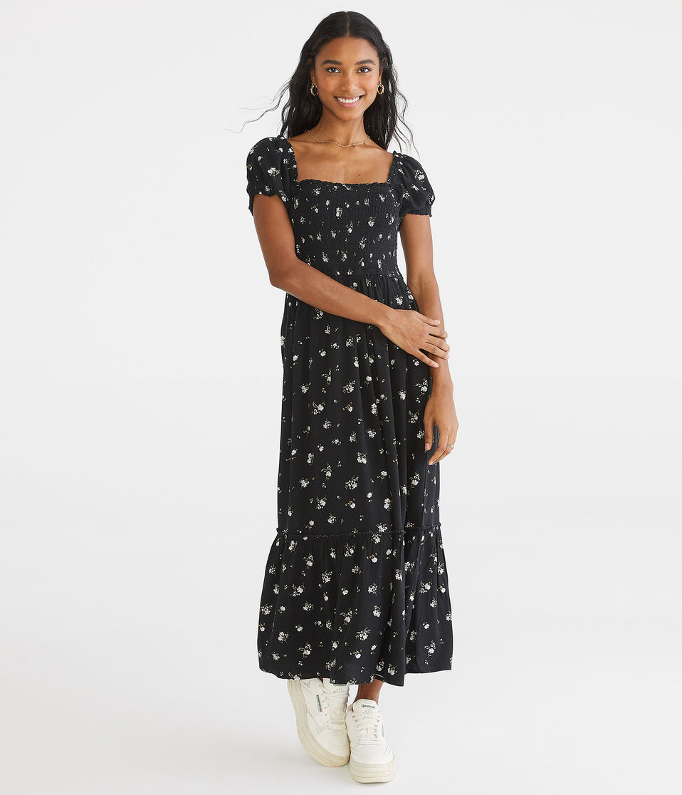 Floral Square-Neck Tiered Midi Dress Floral Square-Neck Tiered Midi Dress
