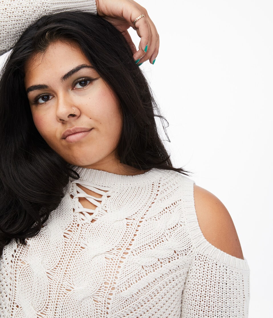 Lace-Up Cold-Shoulder Sweater