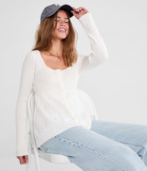Cable Square-Neck Babydoll Sweater Cable Square-Neck Babydoll Sweater