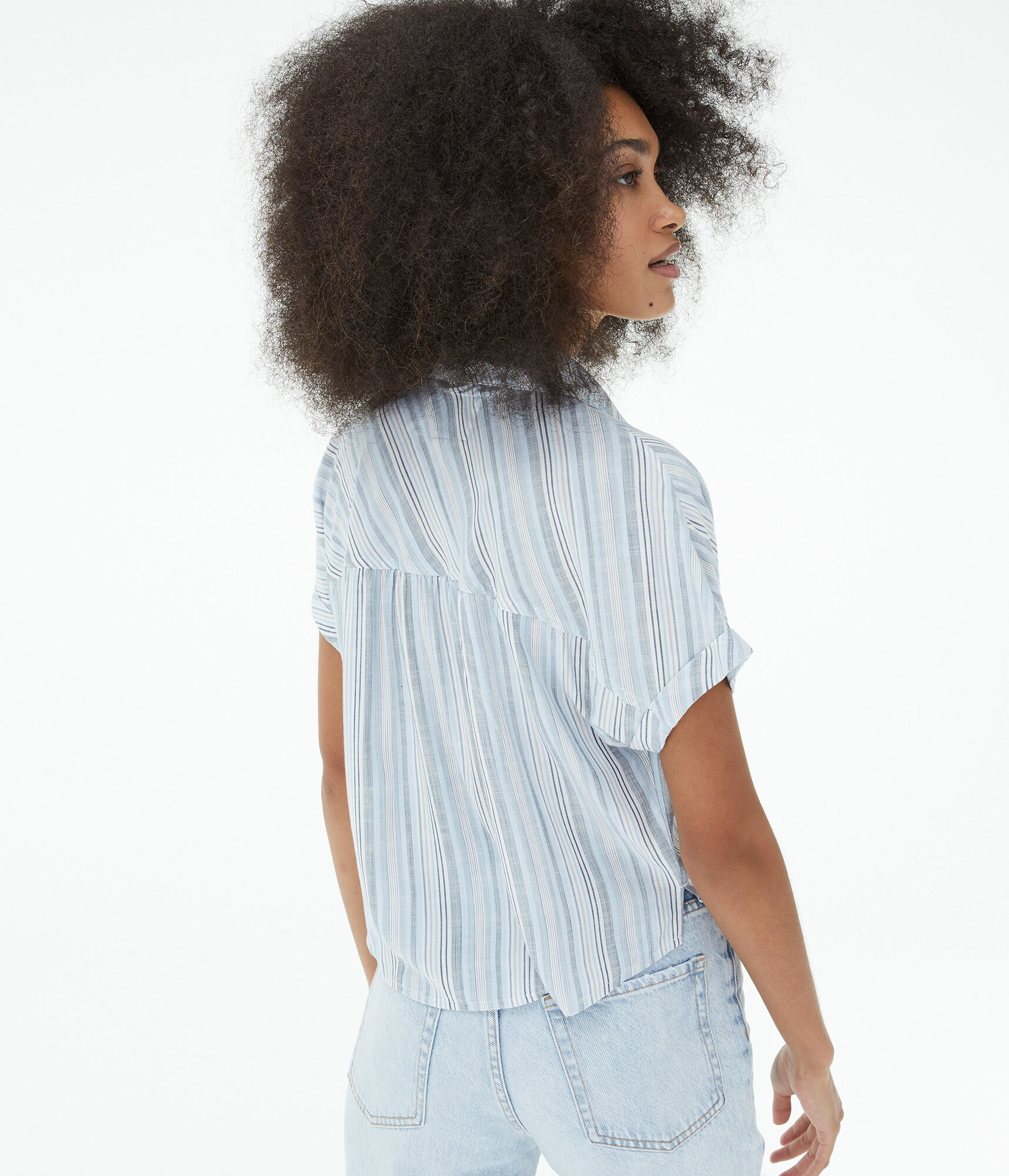 Striped Button-Down Camp Shirt