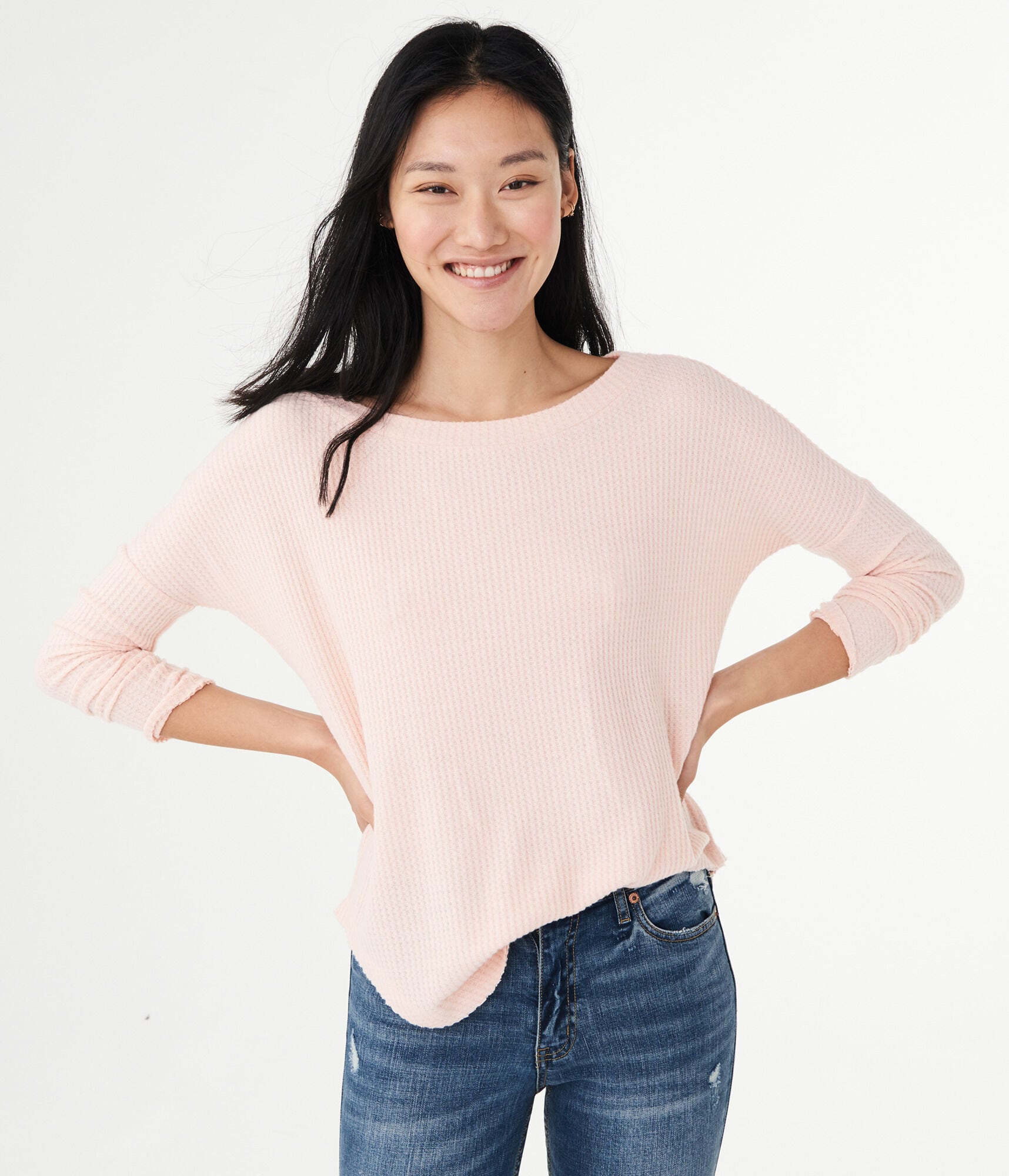 Long Sleeve Seriously Soft Waffle-Knit Boatneck Top
