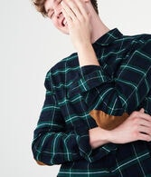Long Sleeve Plaid Elbow Patch Woven Shirt