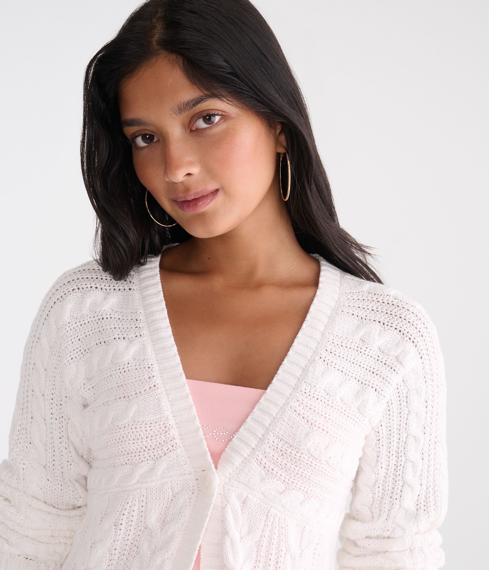 Babydoll One-Button Cable Cardigan