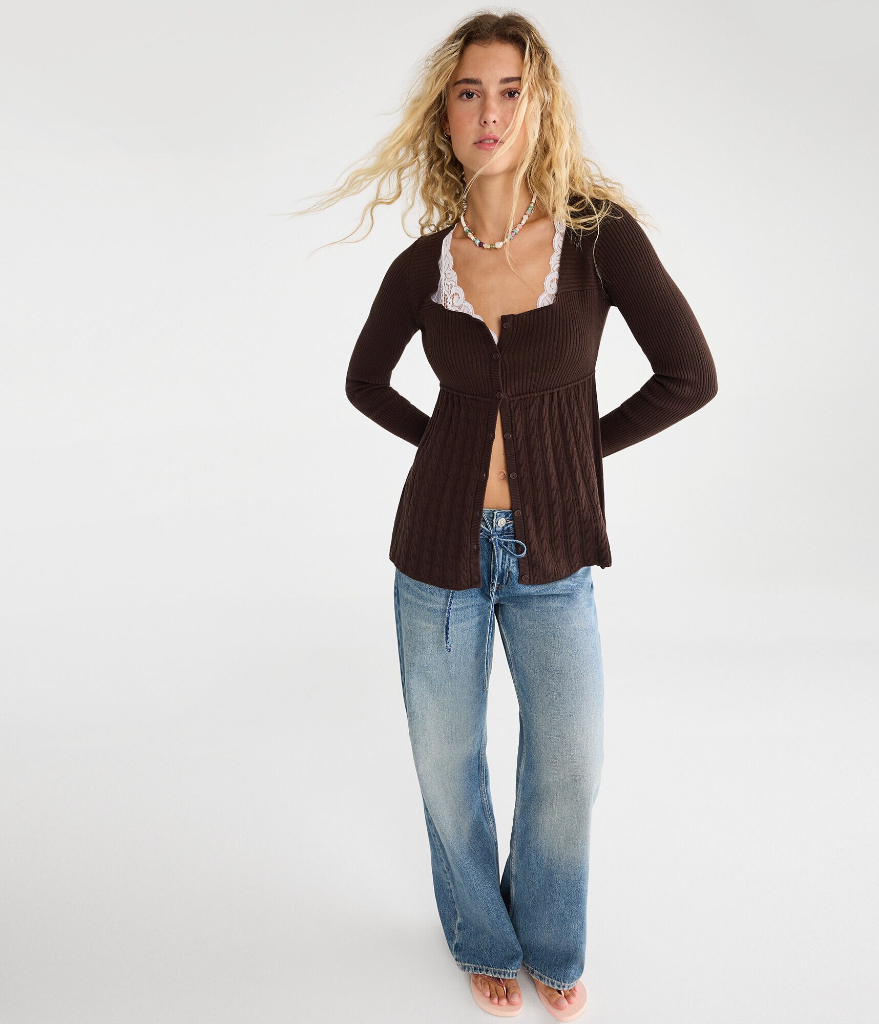 Cable Square-Neck Babydoll Sweater