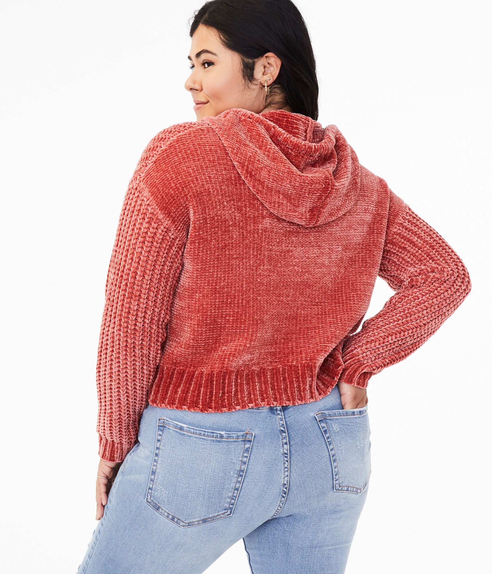 Chenille Hooded Cropped Sweater