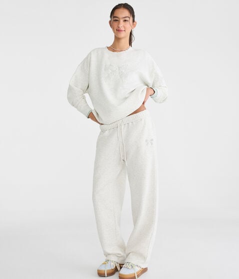 Cloud Soft Lace Bow Straight Leg Sweatpants Cloud Soft Lace Bow Straight Leg Sweatpants