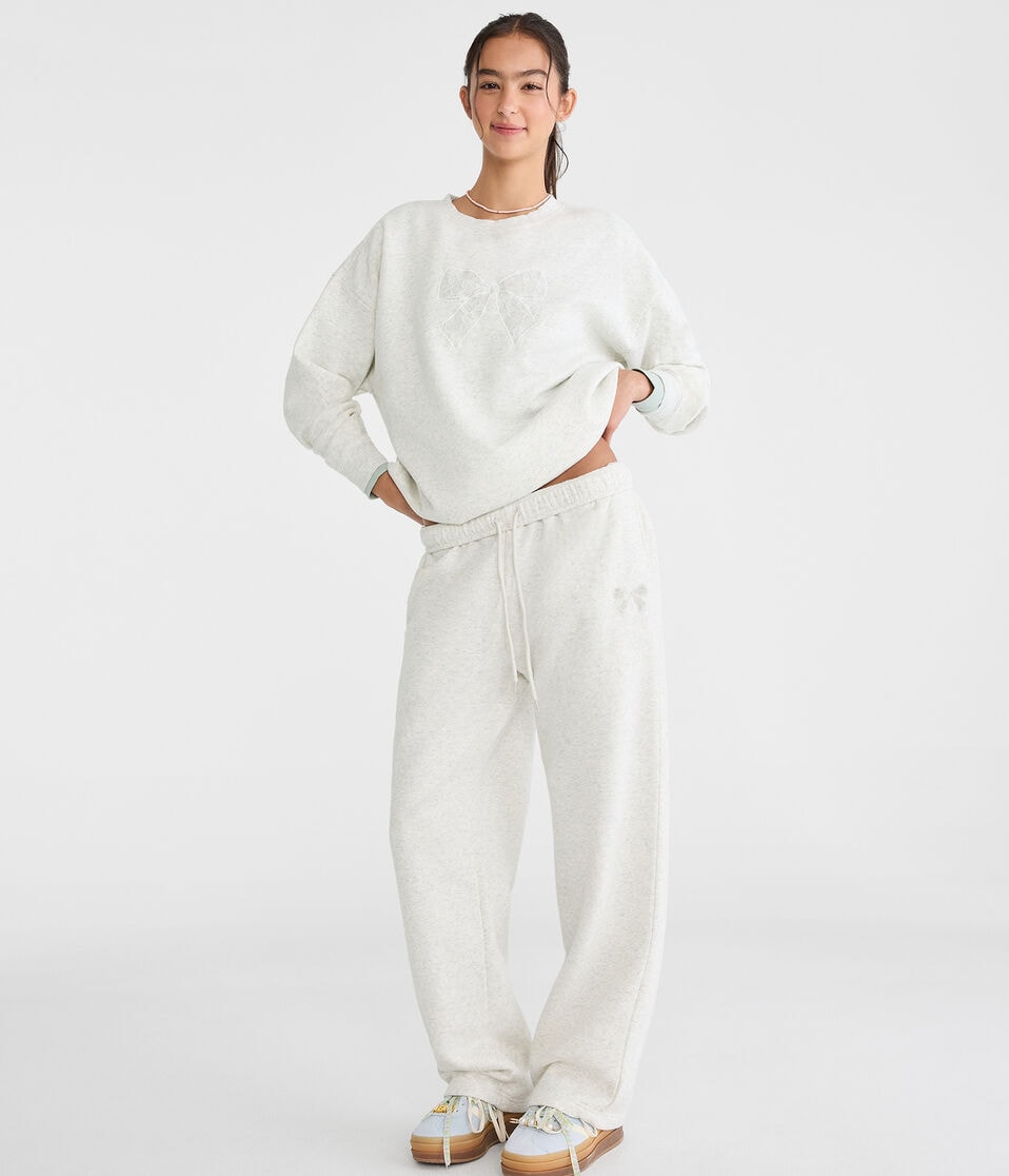 Cloud Soft Lace Bow Straight Leg Sweatpants