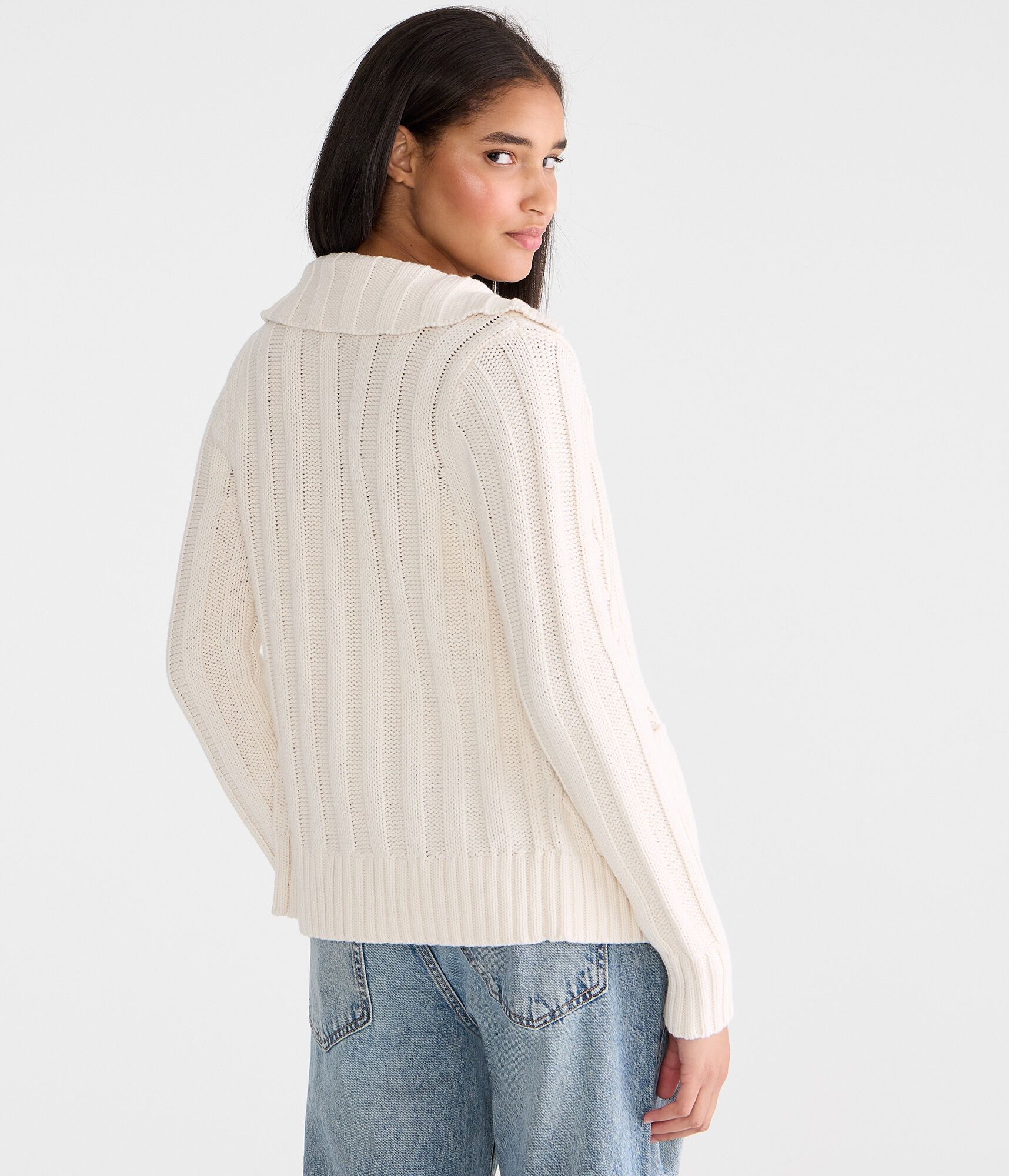 Cable Collar Button-Front Cardigan