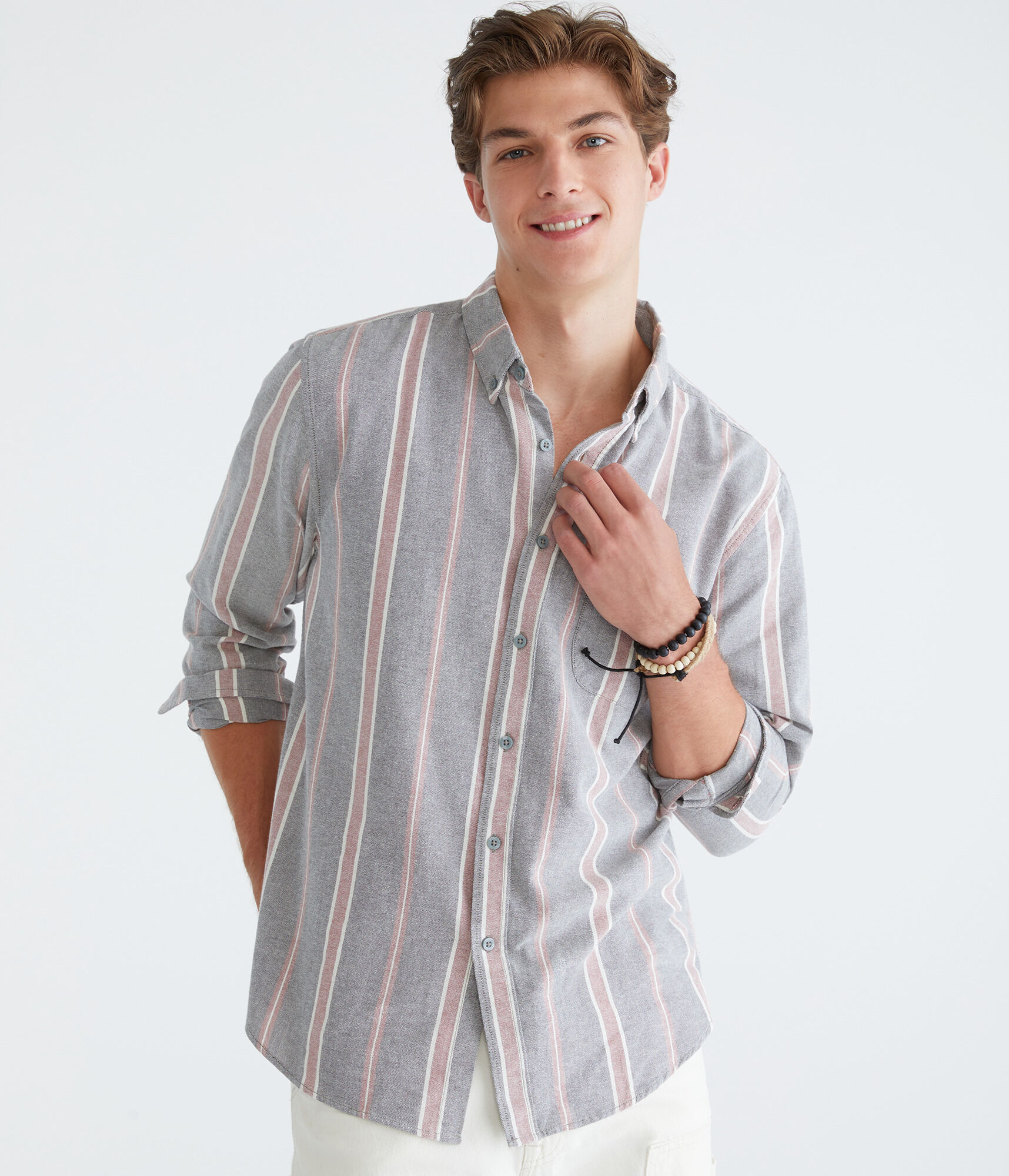 Long Sleeve Relaxed Vertical Stripe Oxford Shirt