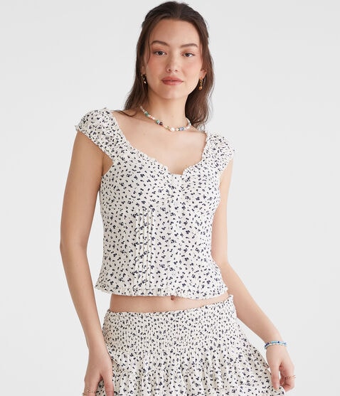 Floral Pleated V-Neck Peasant Top Floral Pleated V-Neck Peasant Top