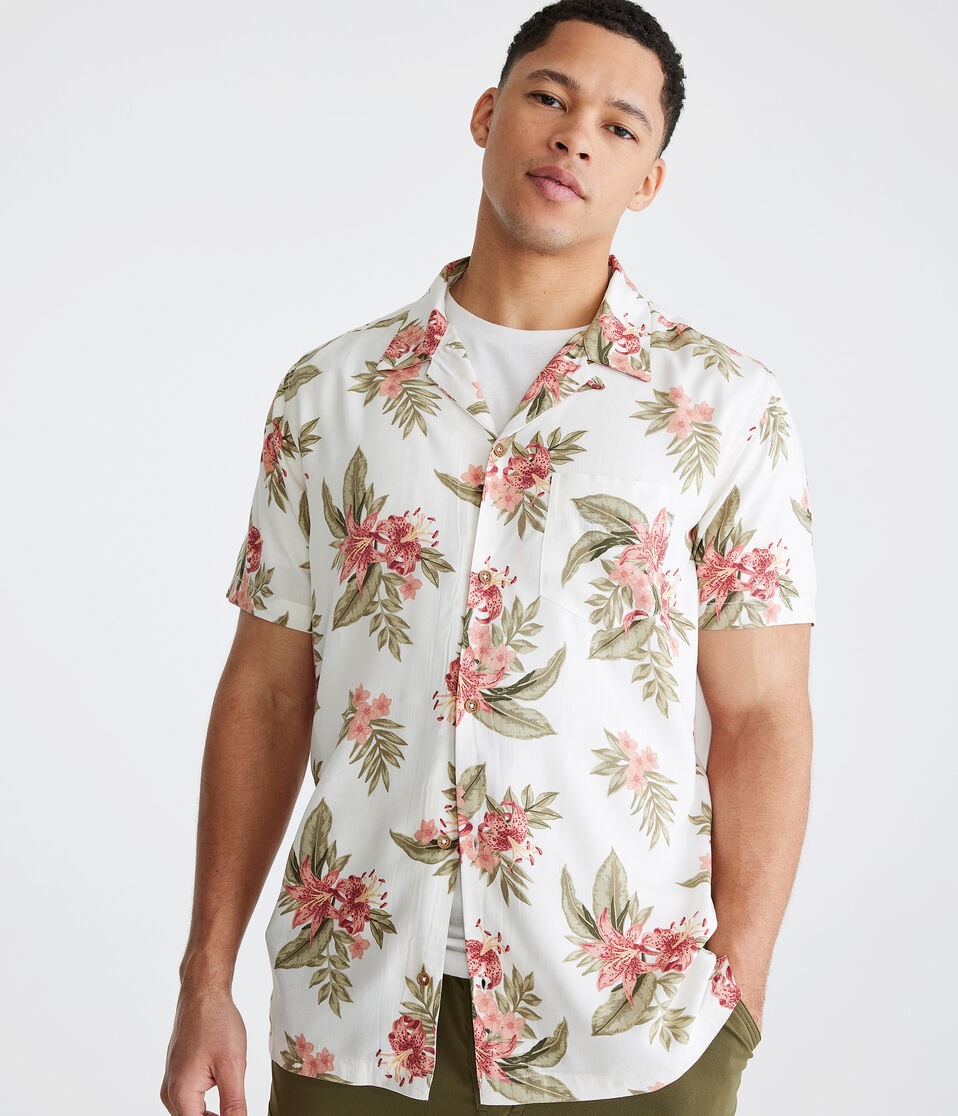 Tropical Floral Print Camp Shirt