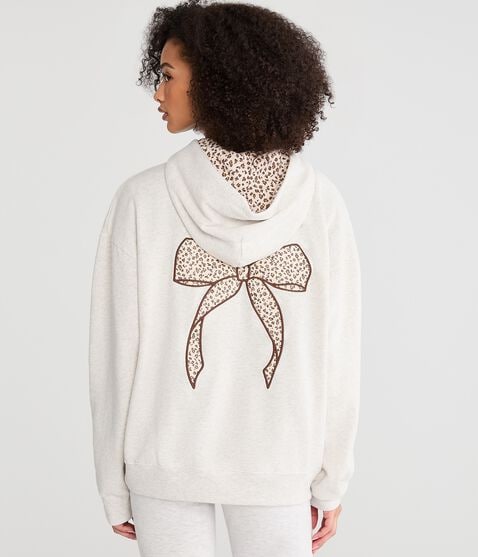 Cloud Soft Leopard Print Bow Oversized Pullover Hoodie