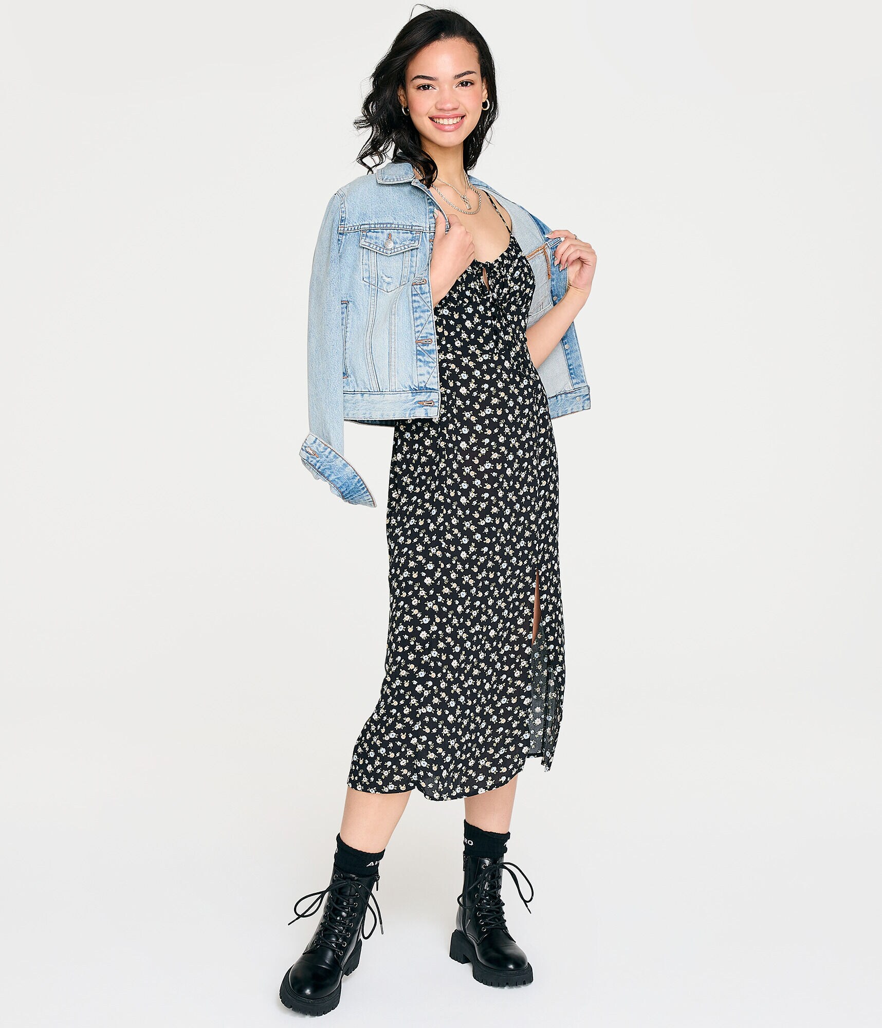 Floral Notch-Neck Ruched Midi Dress