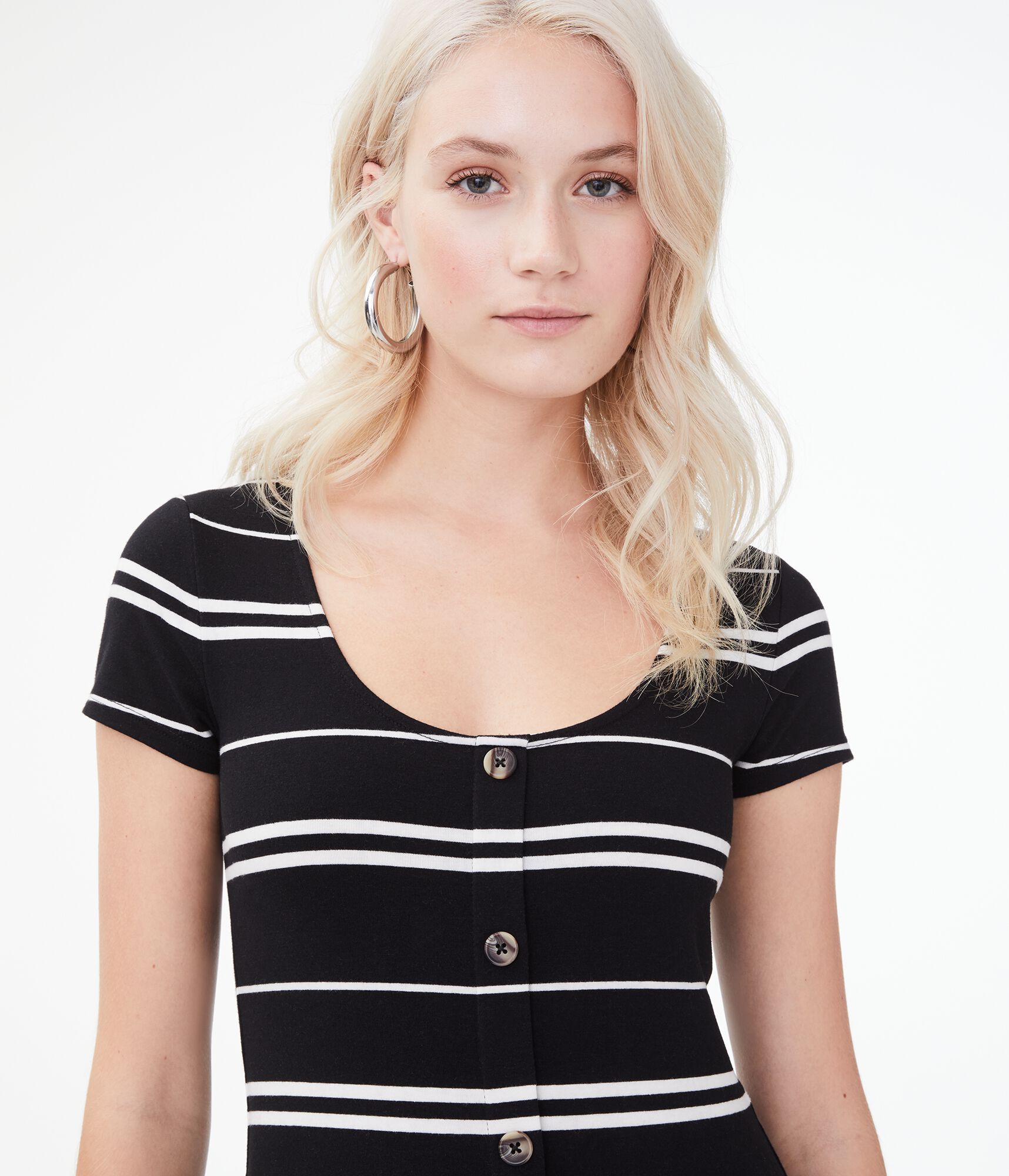 Striped Button-Front Bodycon Dress
