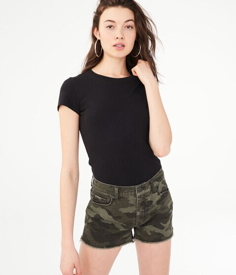 High-Rise Camo Denim Shorty Shorts High-Rise Camo Denim Shorty Shorts