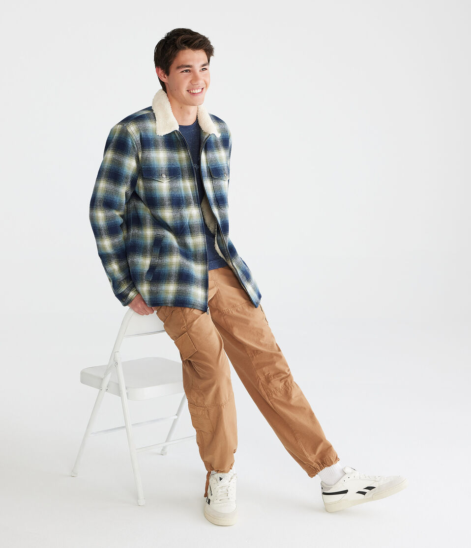 Plaid Sherpa-Lined Full-Zip Flannel Shacket