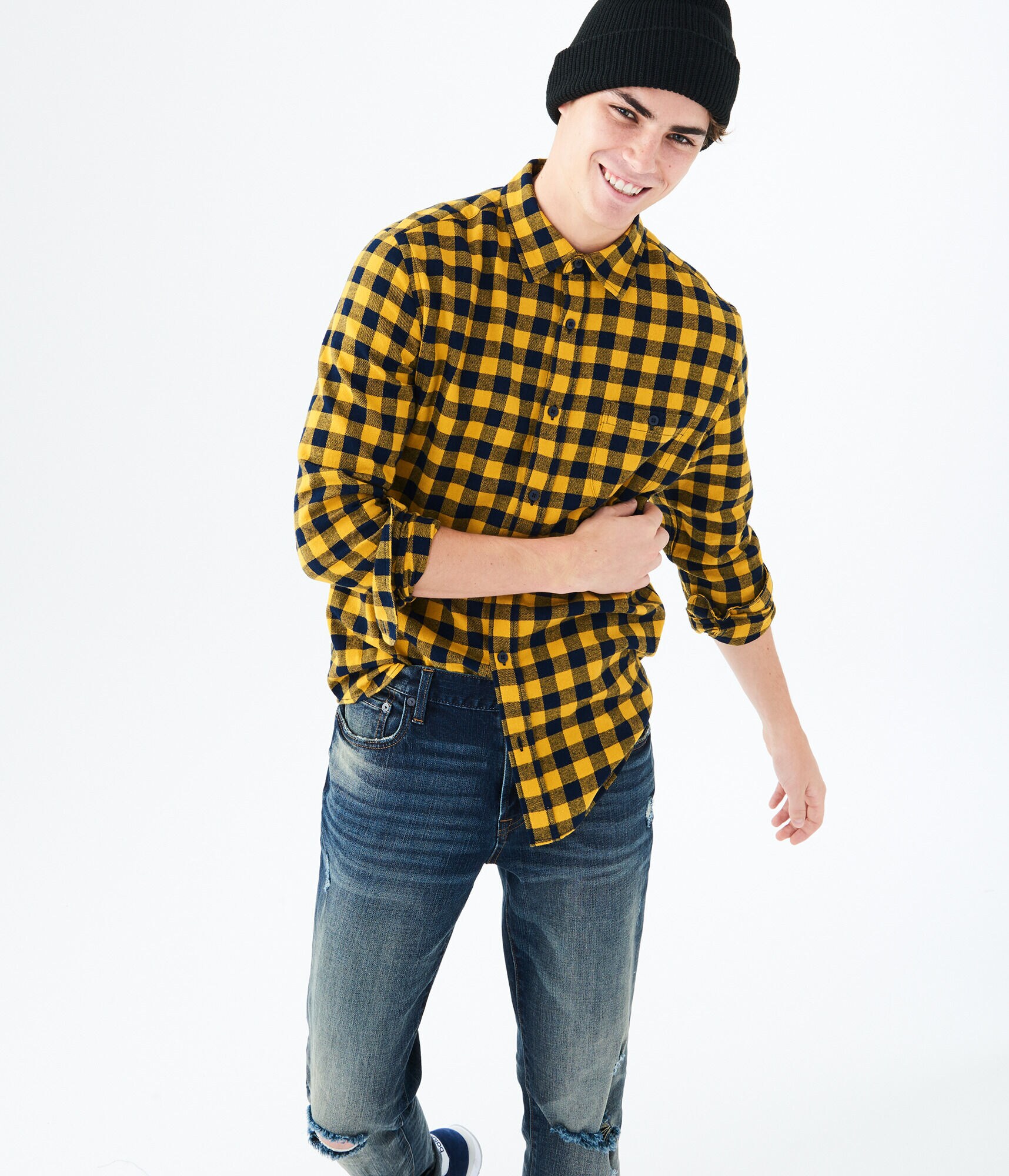 Long Sleeve Buffalo Plaid Flannel Woven Shirt