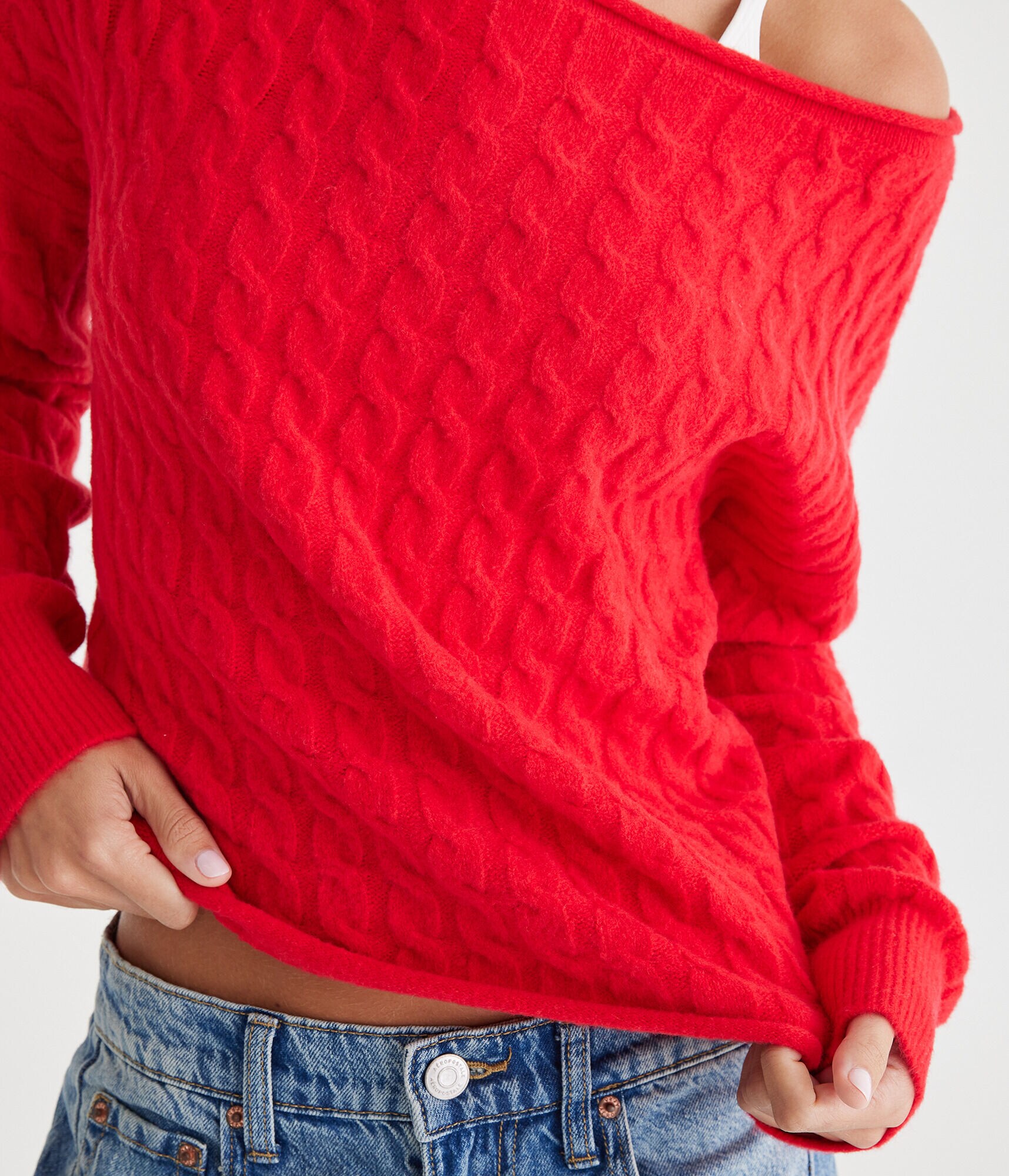 Cable Cropped Boat-Neck Sweater