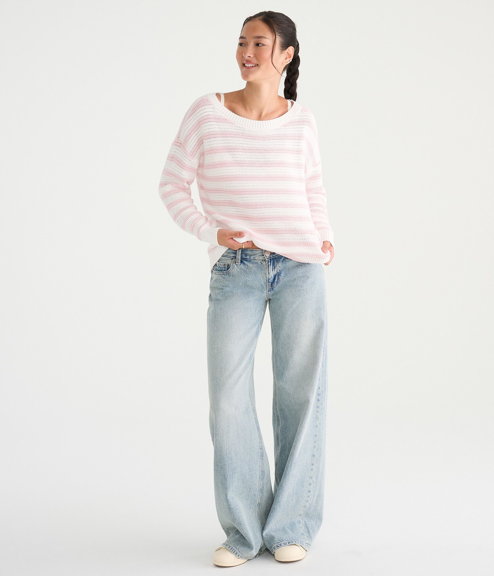 Striped Slouchy Crew Sweater