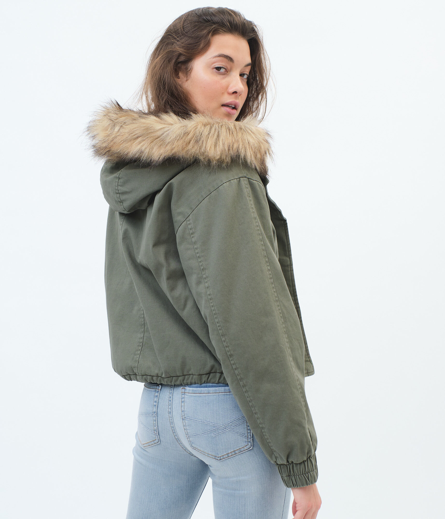 Faux Fur Hooded Cropped Parka