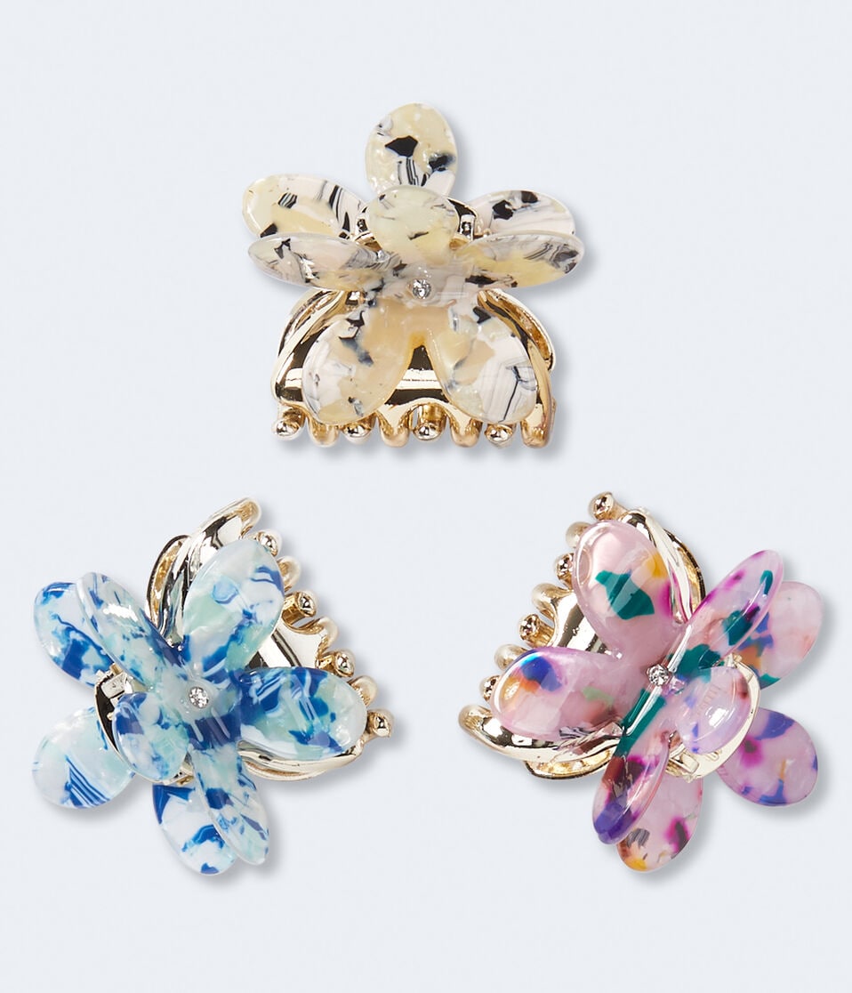 Marbled Flower Claw Hair Clip 3-Pack