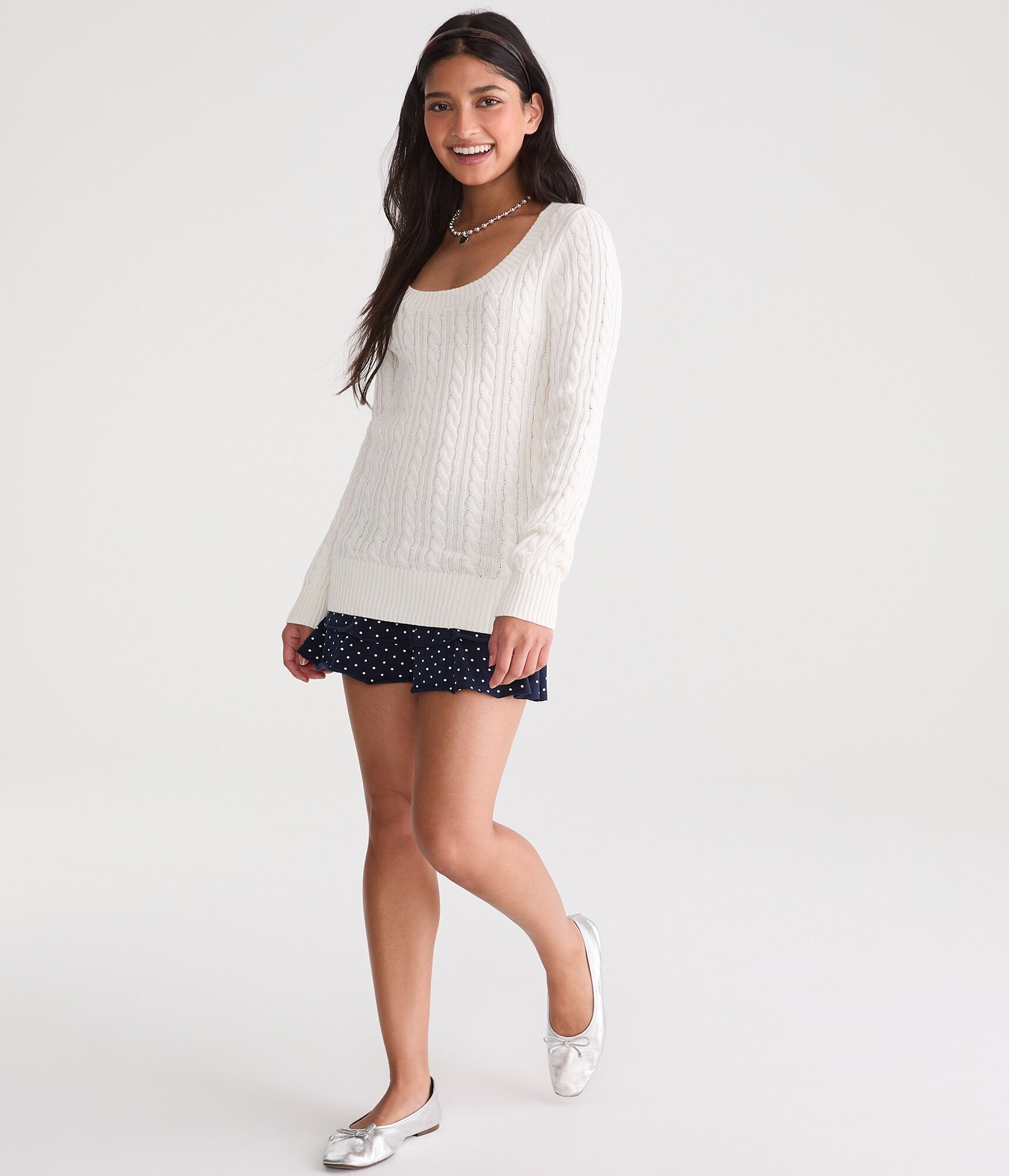 Cable Scoop-Neck Sweater