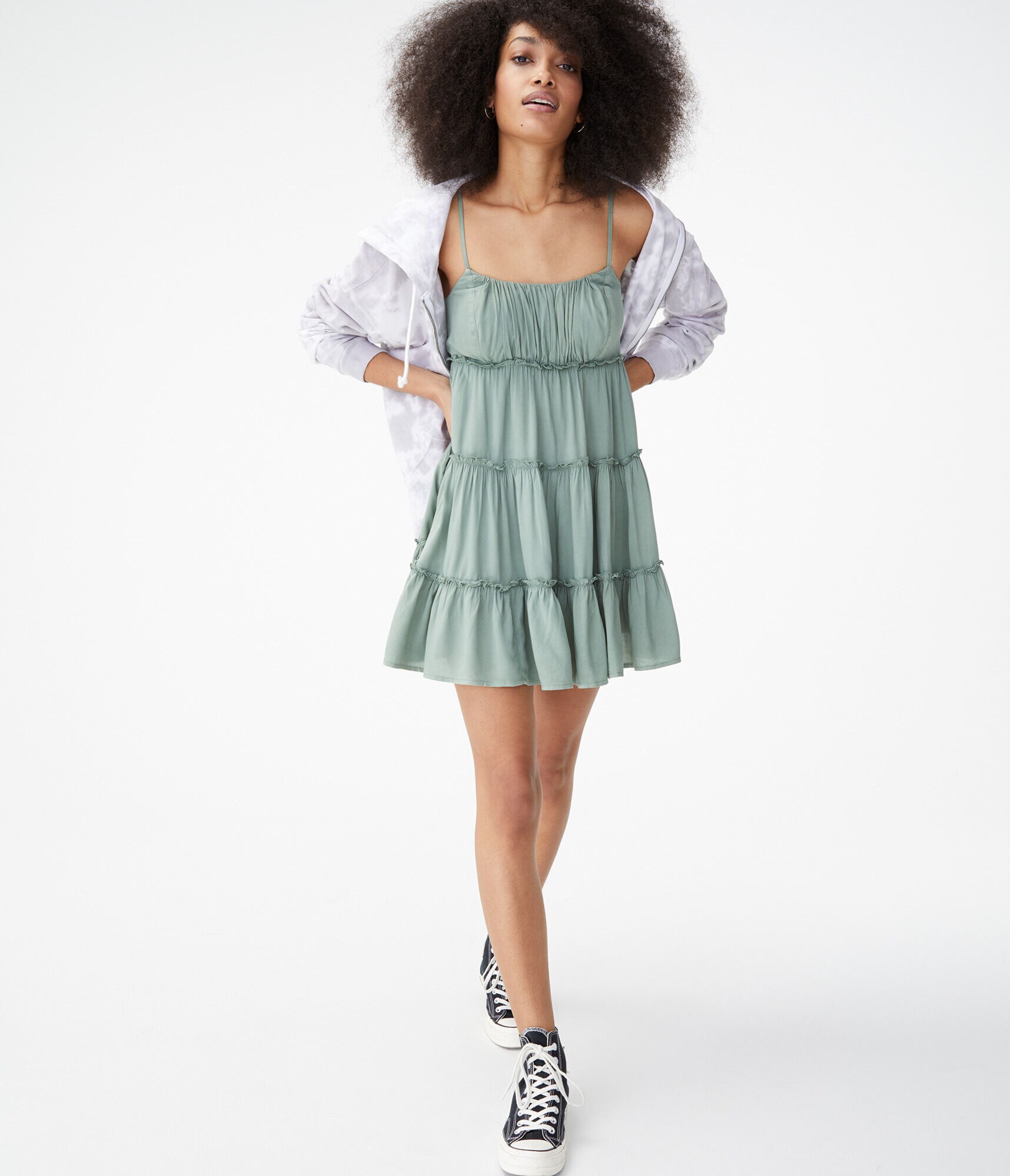 Solid Scoop-Neck Tiered Babydoll Dress