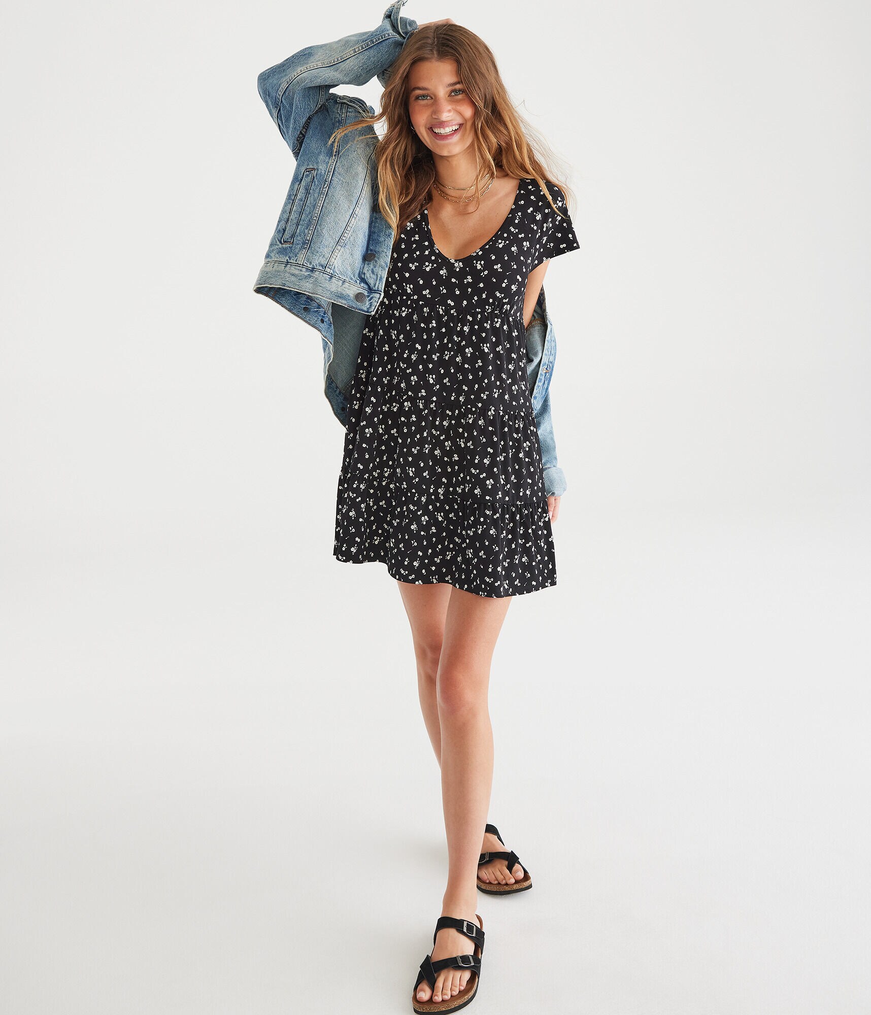 Floral V-Neck Babydoll Dress