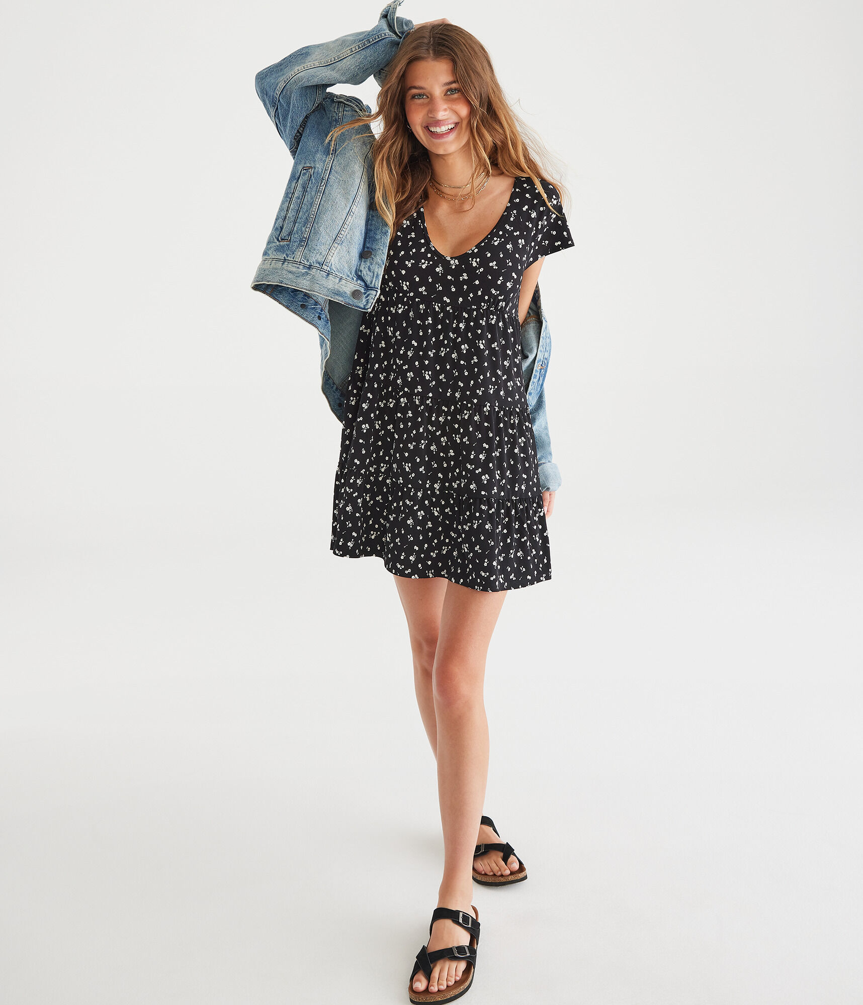 Floral V-Neck Babydoll Dress