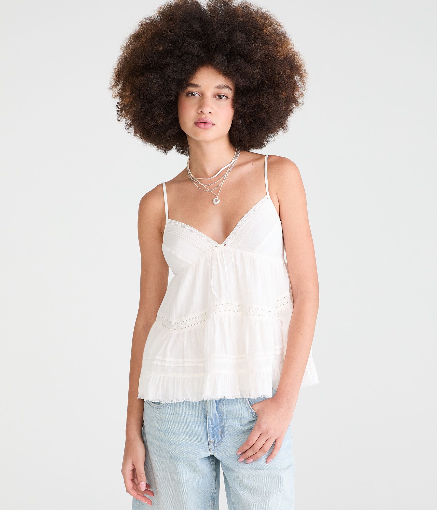 Pleated V-Neck Babydoll Cami