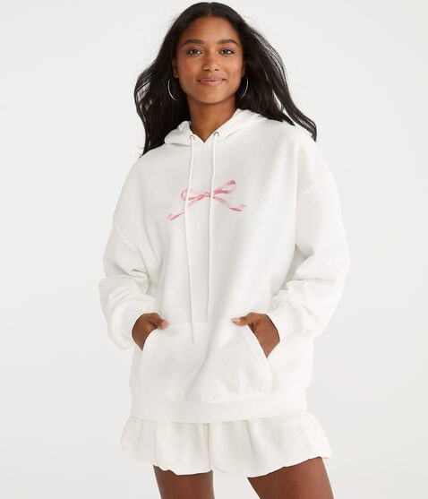 Pink Bow Oversized Pullover Hoodie