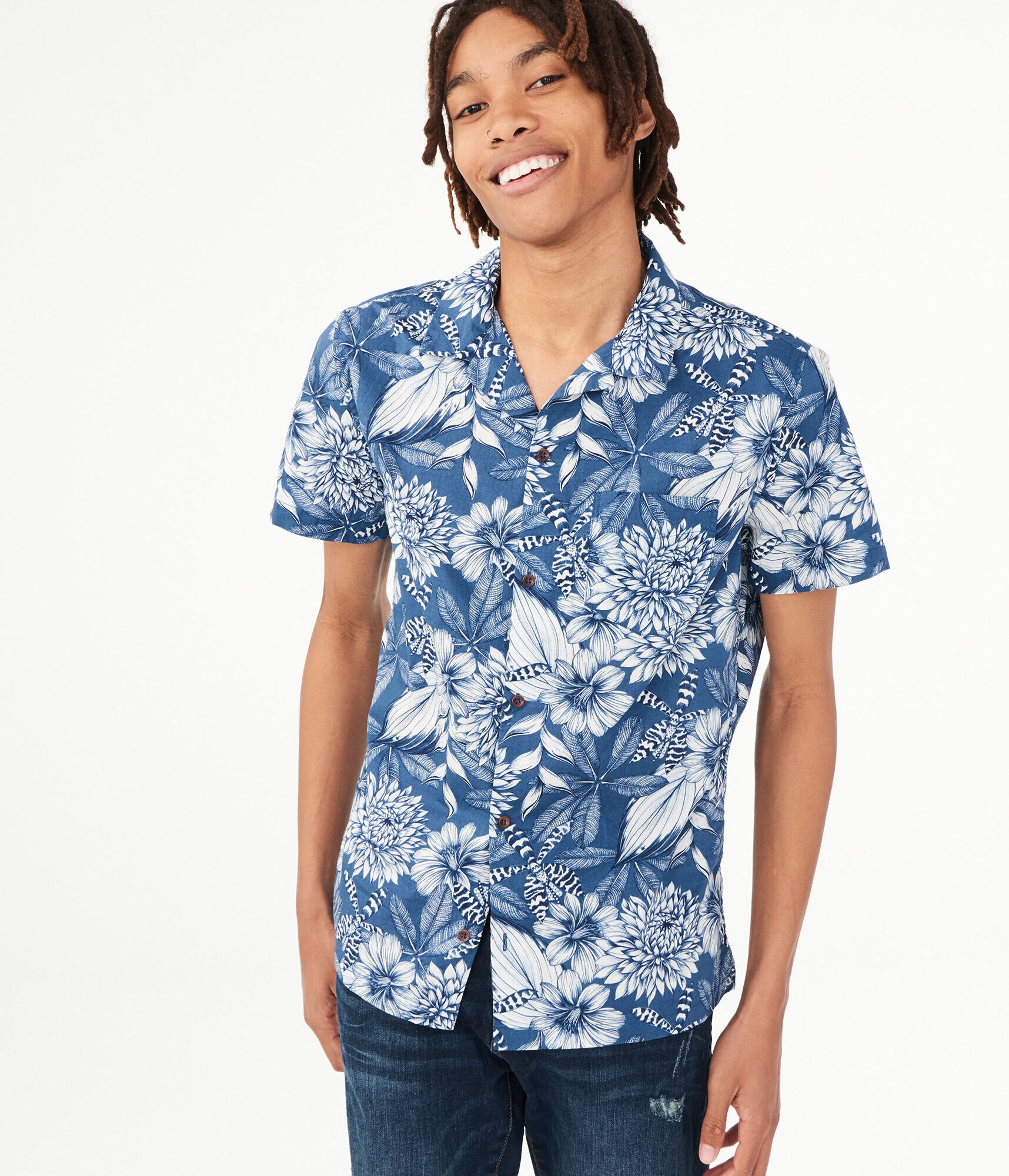 Tonal Floral Resort Button-Down Shirt