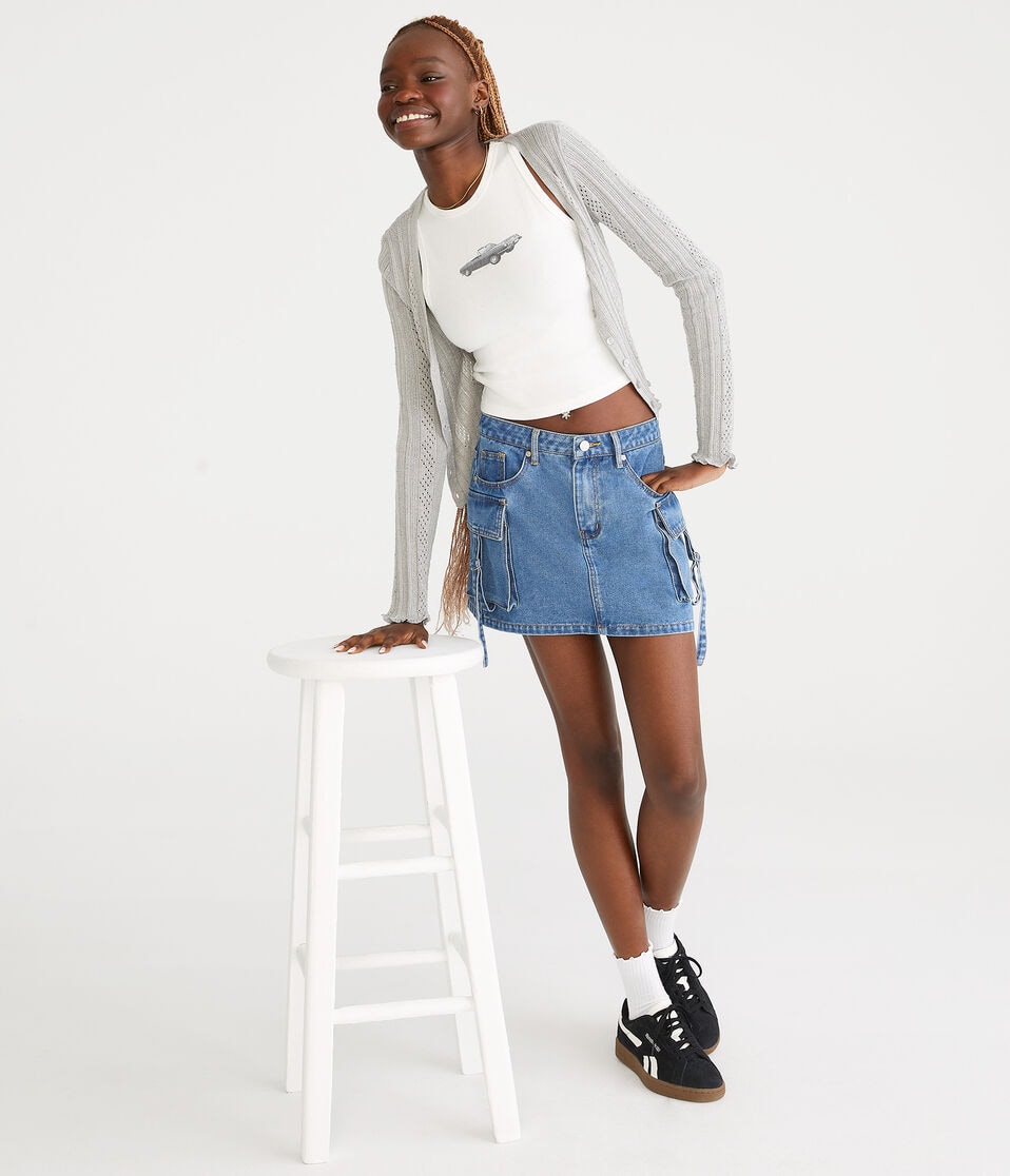 Denim Cargo Mini Skirt
