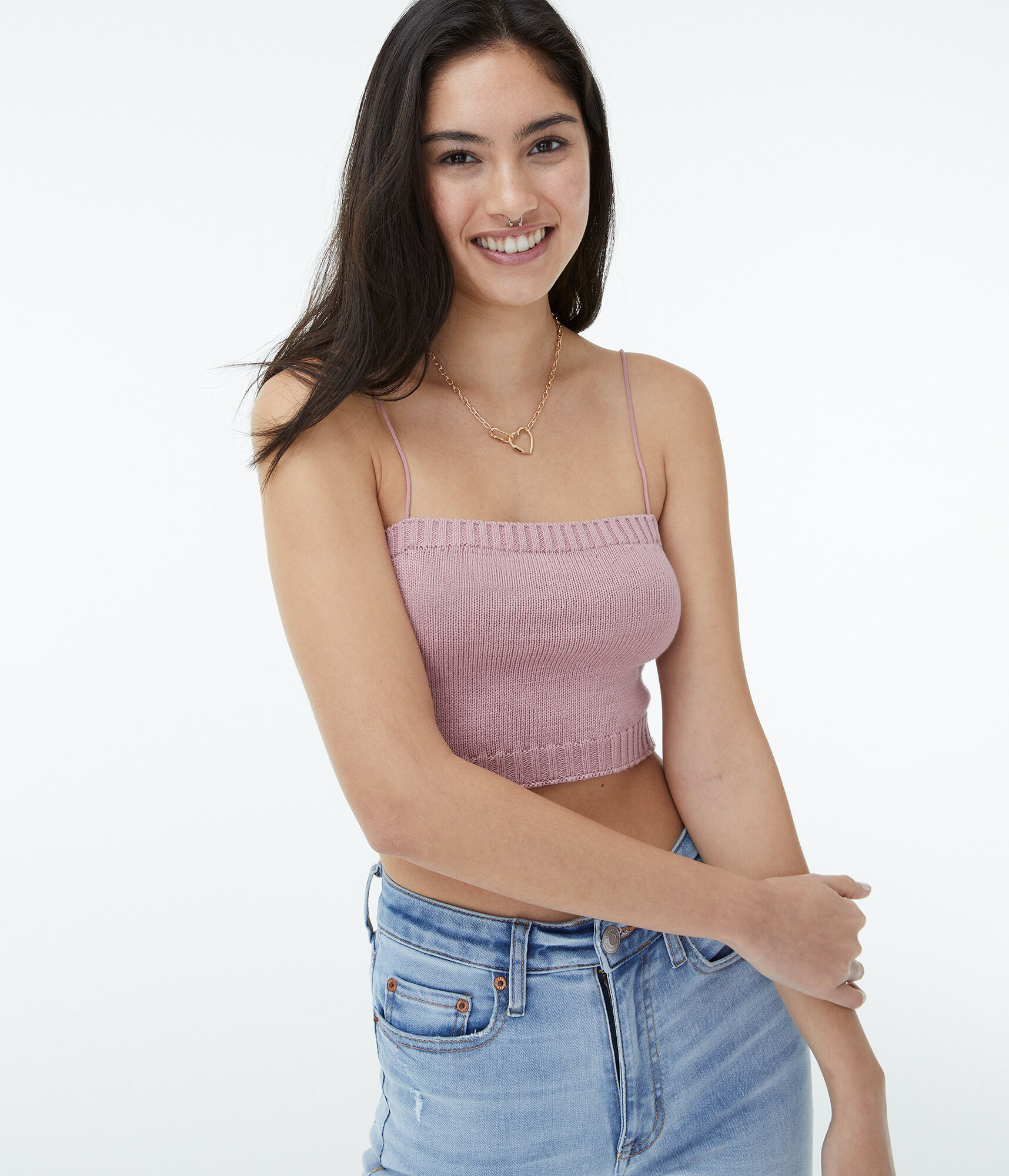Sweater-Knit Cropped Bungee Cami