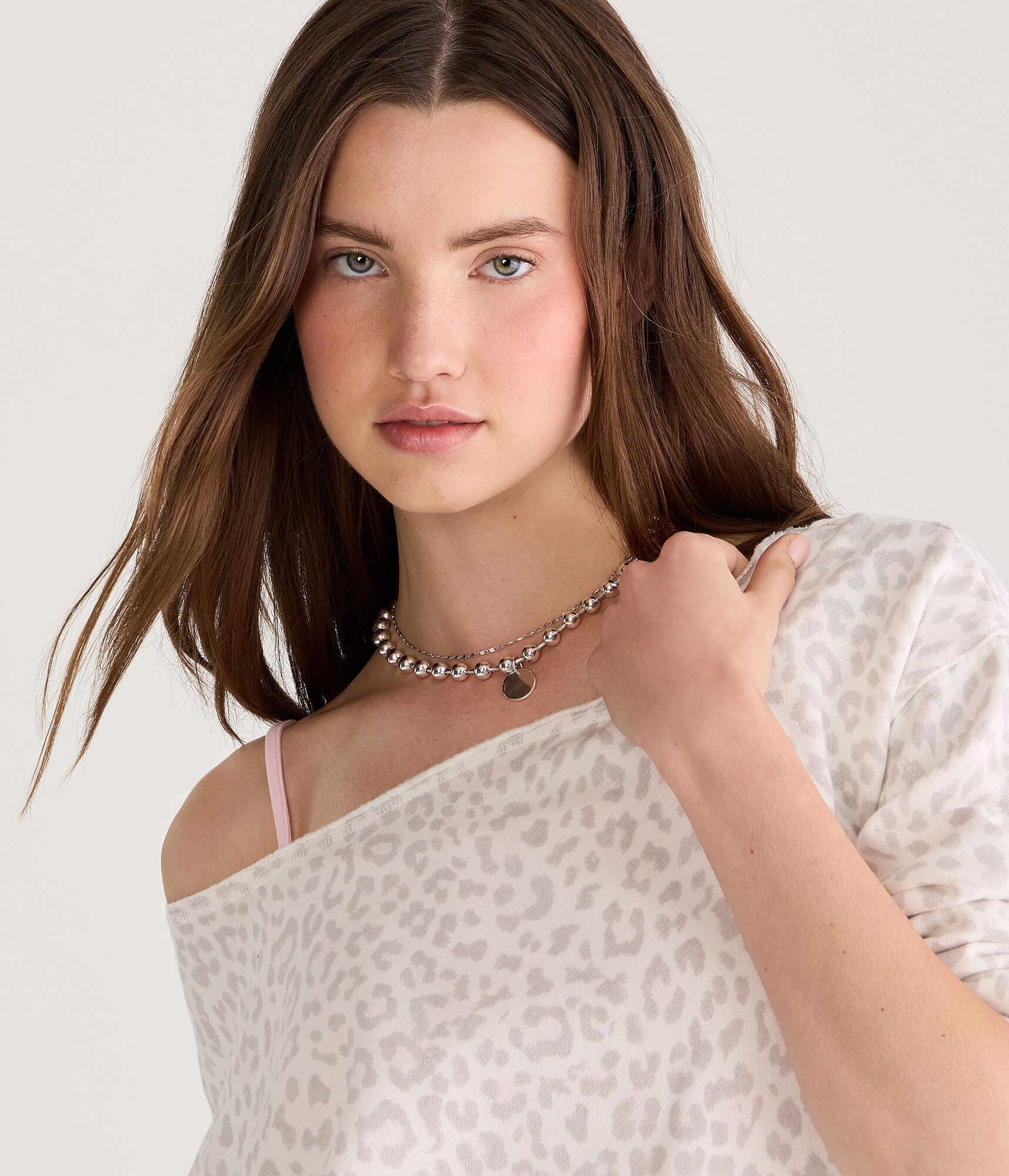 Cloud Soft Snow Leopard Print Oversized Off-The-Shoulder Sweatshirt