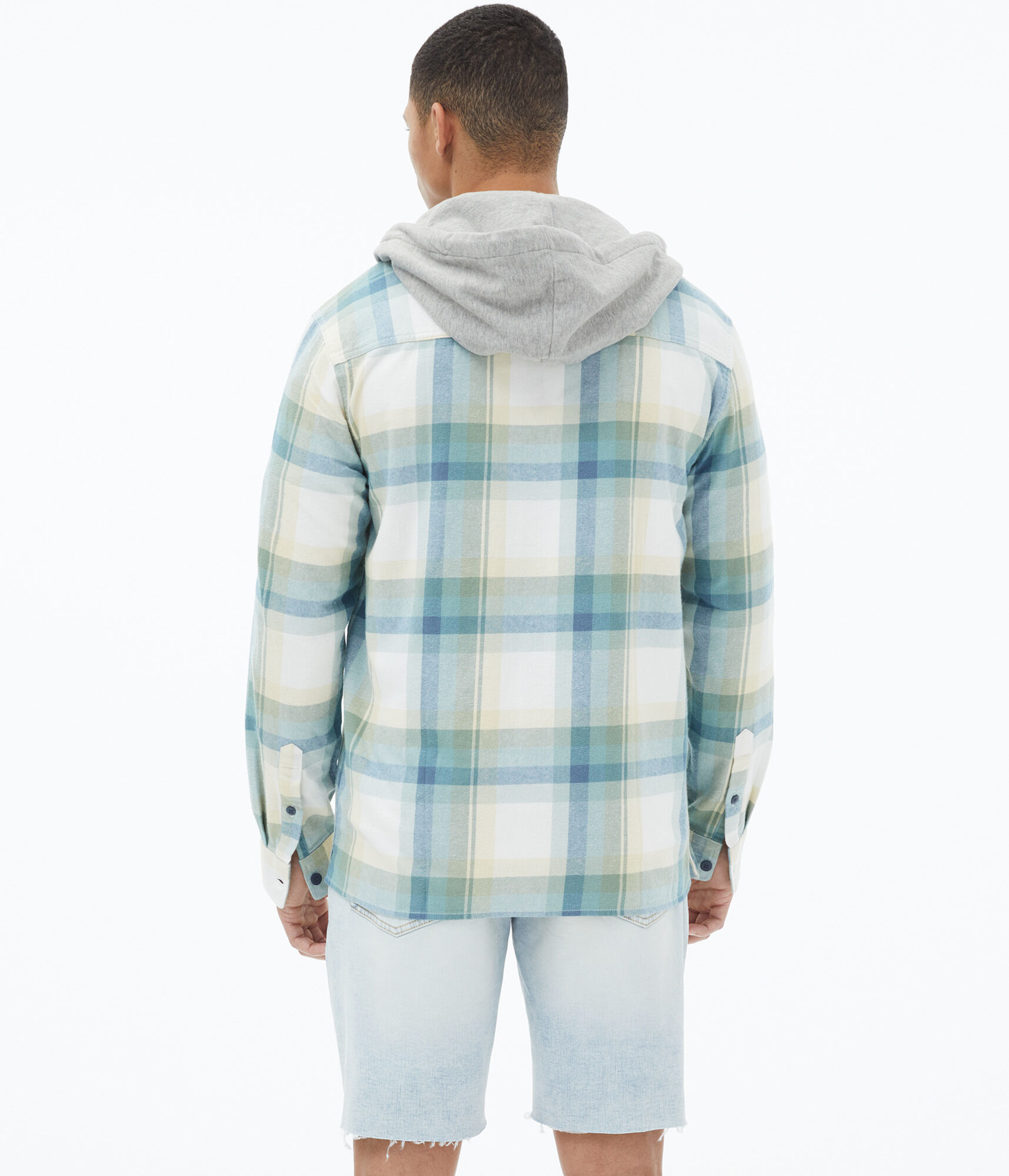 Long Sleeve Plaid Flannel Hooded Button-Down Shirt