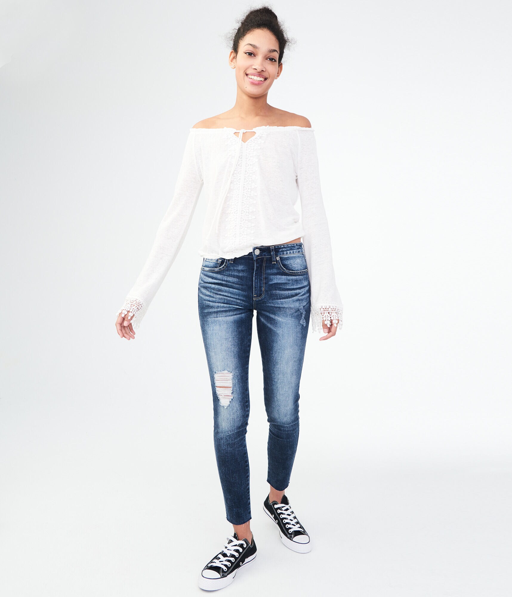 Long Sleeve Lacy Peasant Top