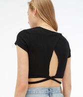 Striped Crossover-Back Crop Top
