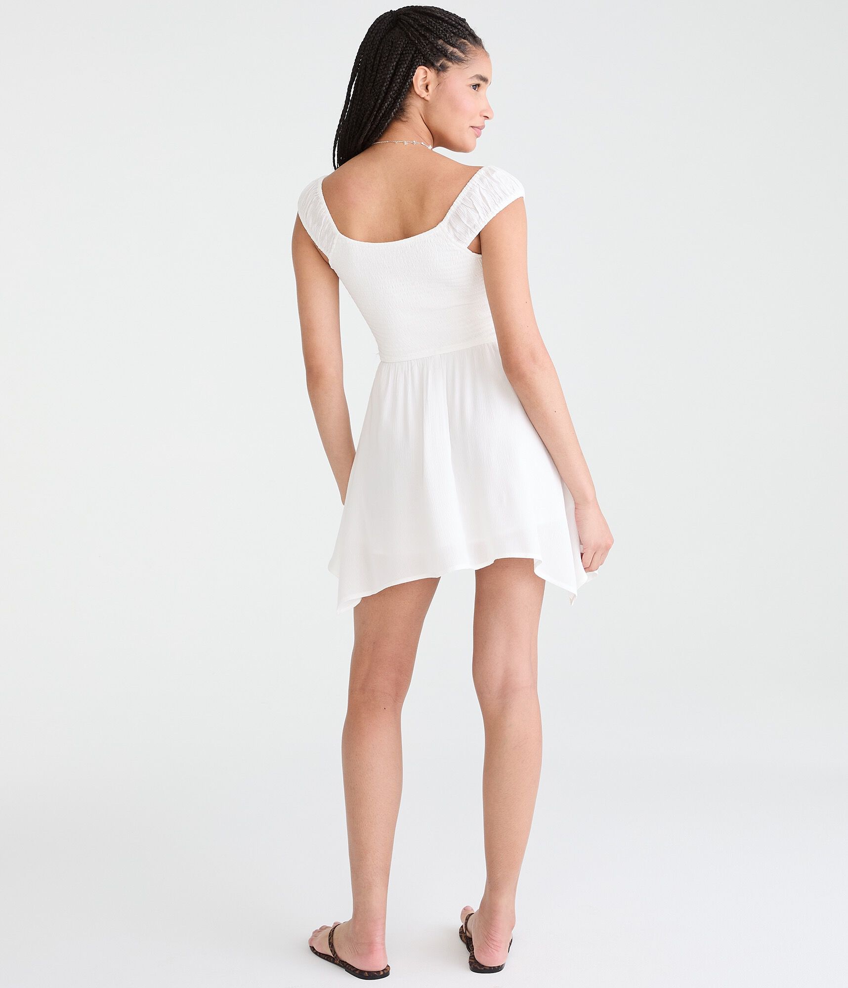 Solid V-Neck Handkerchief Hem Mini Dress