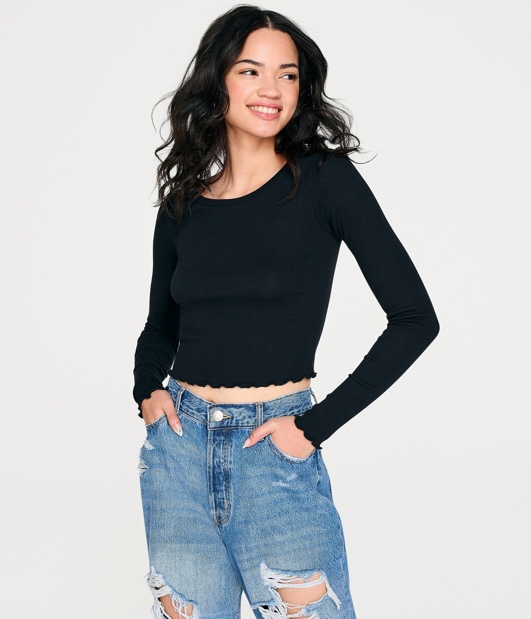 Long Sleeve Ribbed Cropped Shrunken Tee