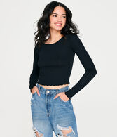 Long Sleeve Ribbed Cropped Shrunken Tee