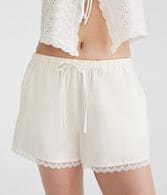 Solid Lace-Trim Linen Boxers
