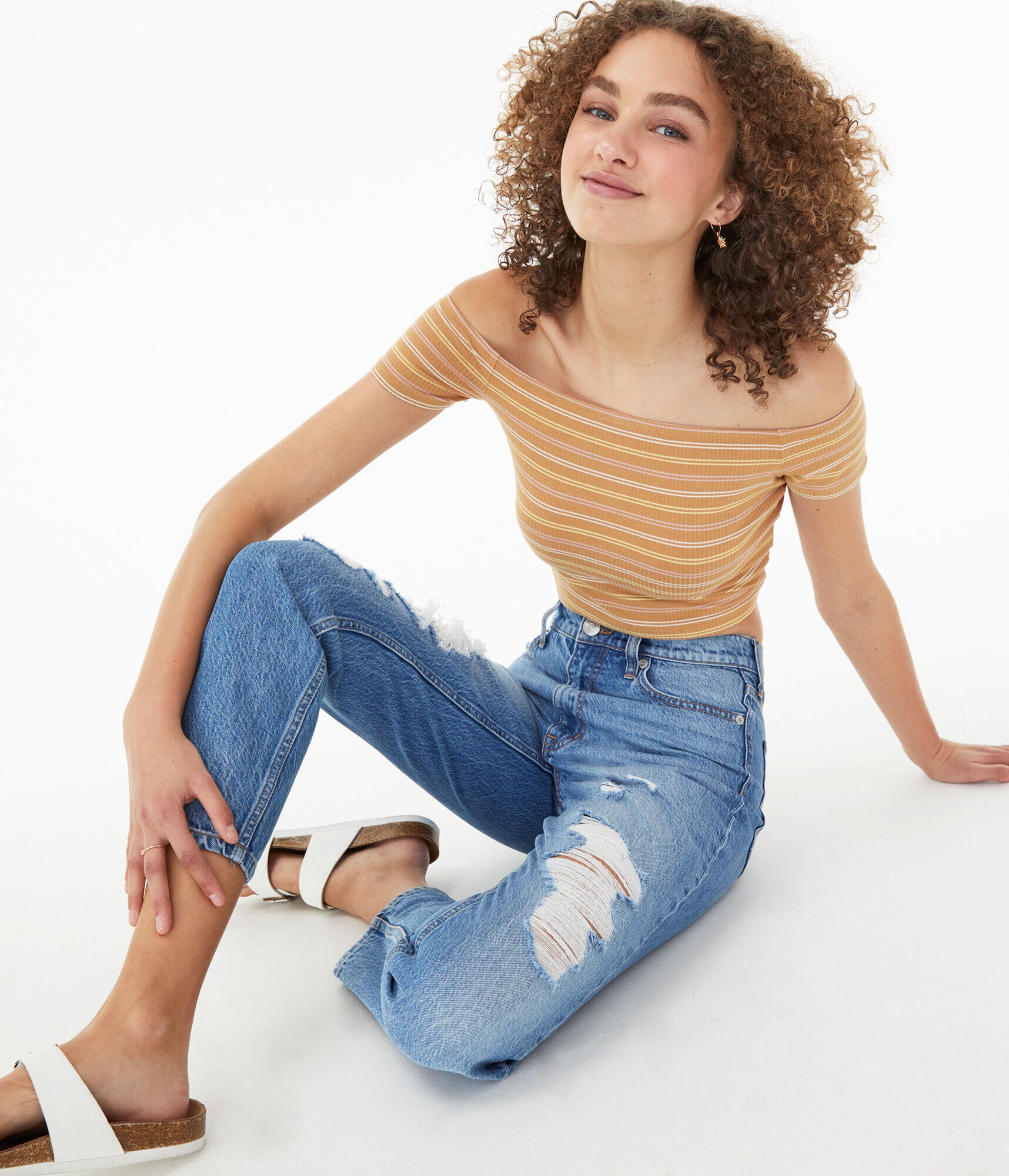 Striped Off-The-Shoulder Bodycon Crop Top