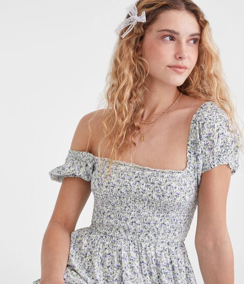 Floral Square-Neck Smocked Midi Dress Floral Square-Neck Smocked Midi Dress