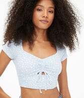 Floral Ruched Keyhole Crop Top