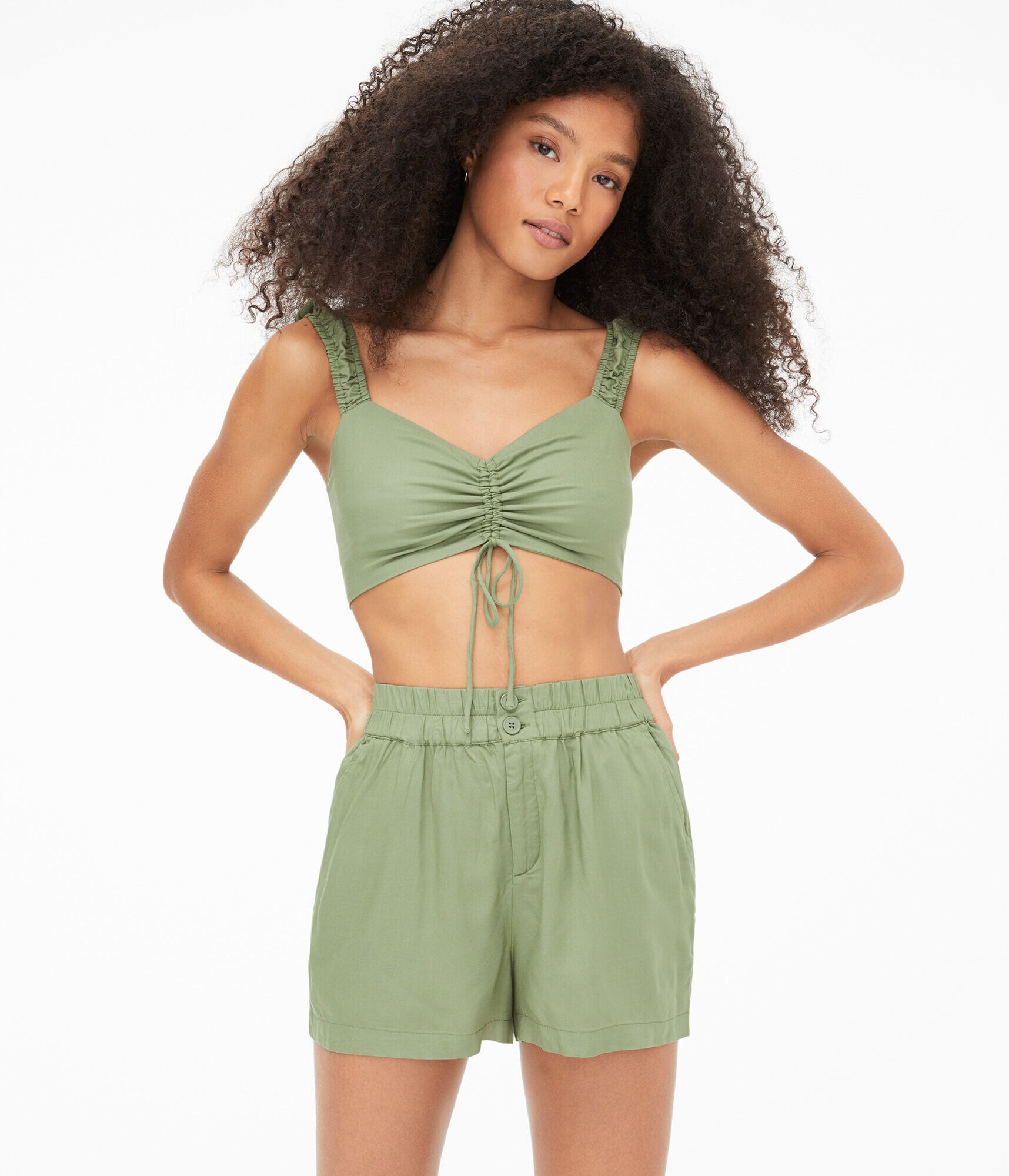 Cinched V-Neck Cropped Tank