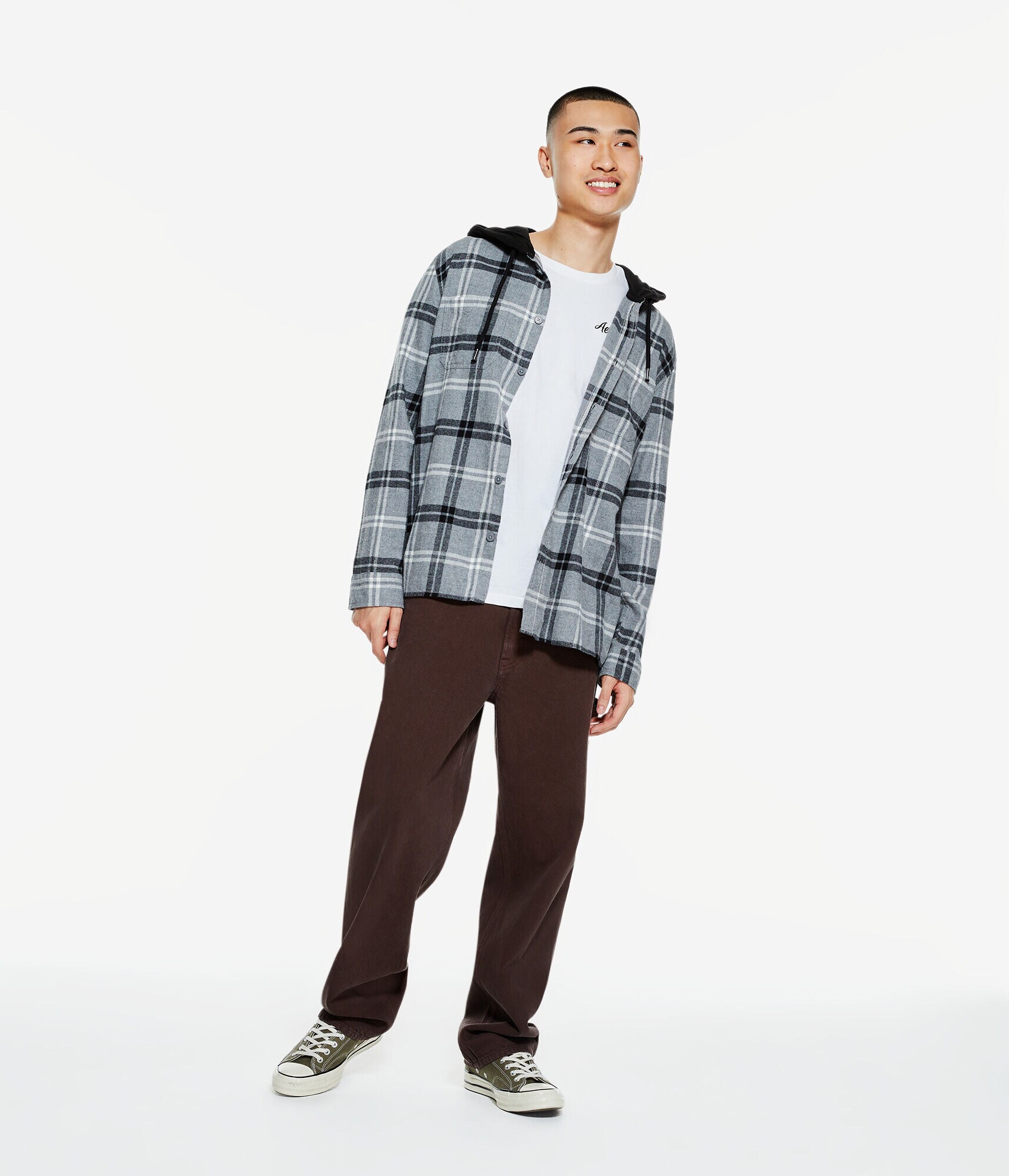 Long Sleeve Plaid Flannel Hooded Button-Down Shirt
