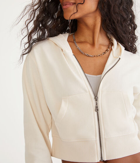 Solid Cropped Full-Zip Hoodie Solid Cropped Full-Zip Hoodie