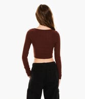 Long Sleeve Tie-Front Cropped Shrunken Tee