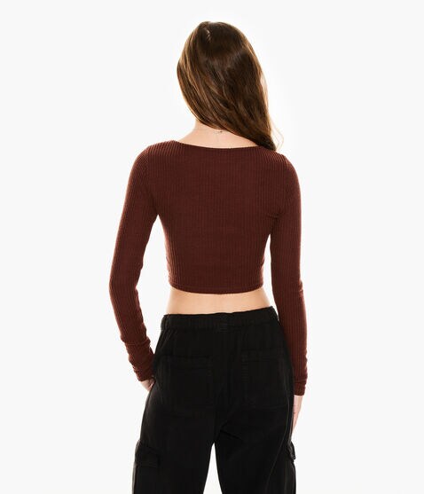 Long Sleeve Tie-Front Cropped Shrunken Tee Long Sleeve Tie-Front Cropped Shrunken Tee